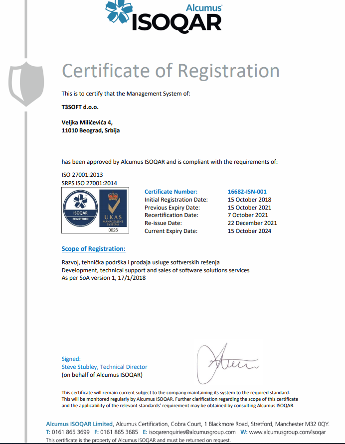 ISO standardi - obnovljeni sertifikati za naredne 3 godine